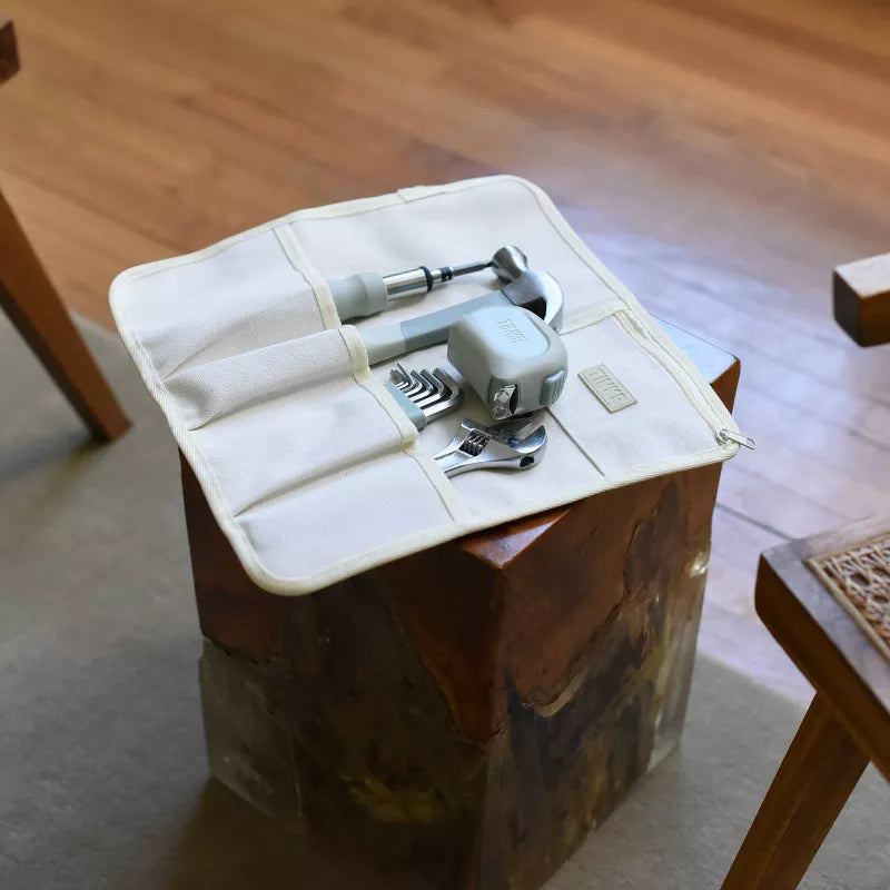 Home Tool Kit with Hand Tools and Roll-Up Storage Case