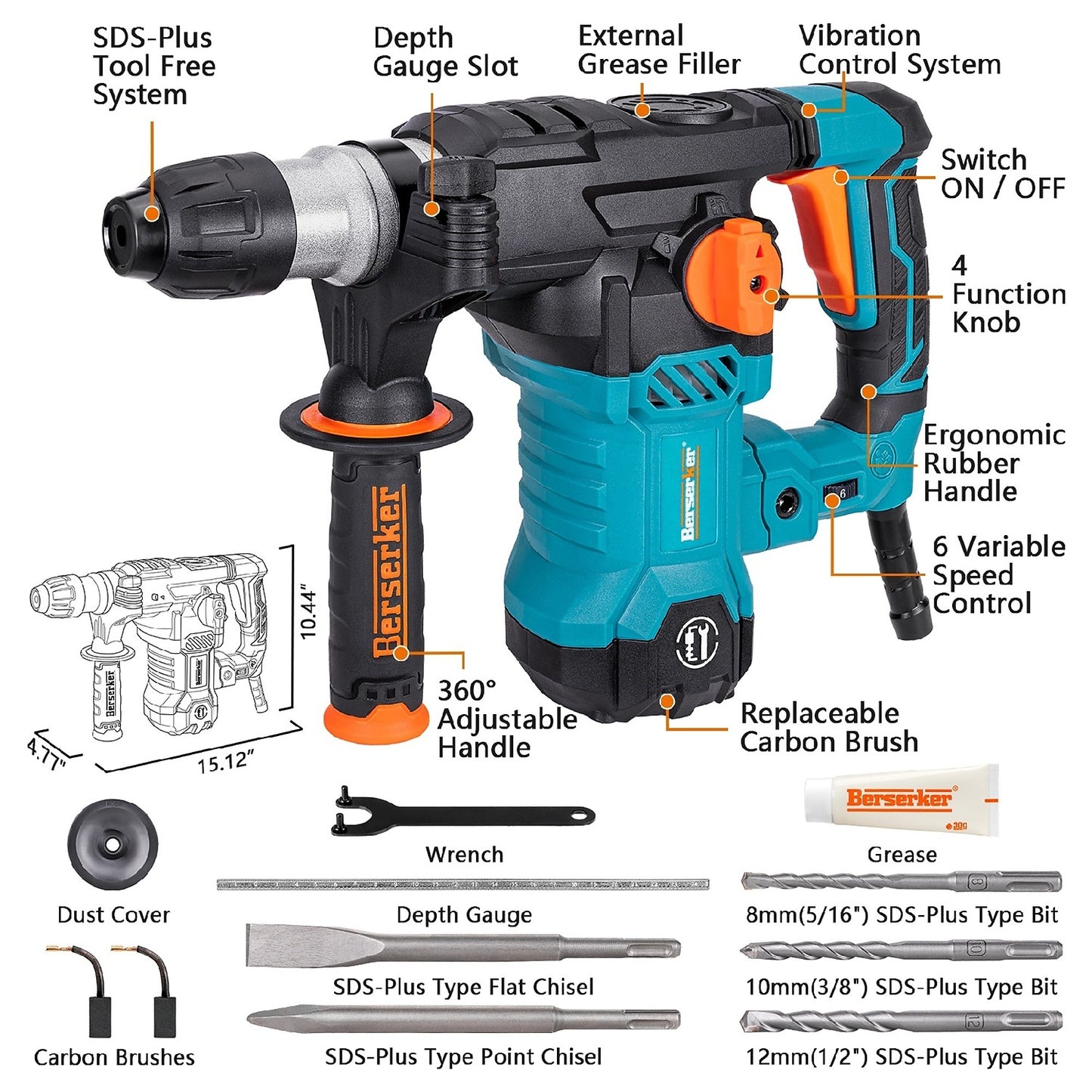 Rotary Hammer Drill with Variable Speed and Multi-Mode Operation