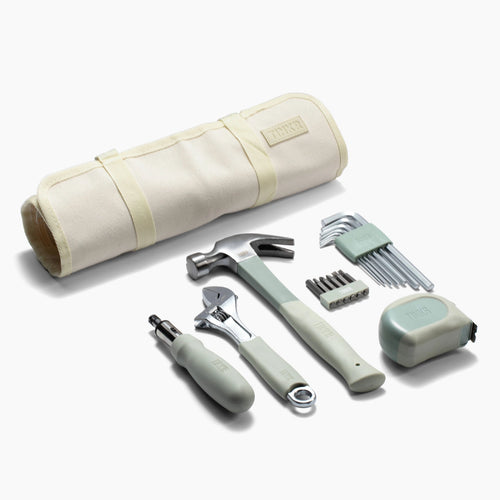 Home Tool Kit with Hand Tools and Roll-Up Storage Case