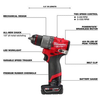 Subcompact Hammer Drill Driver with Brushless 1/2 Inch Chuck
